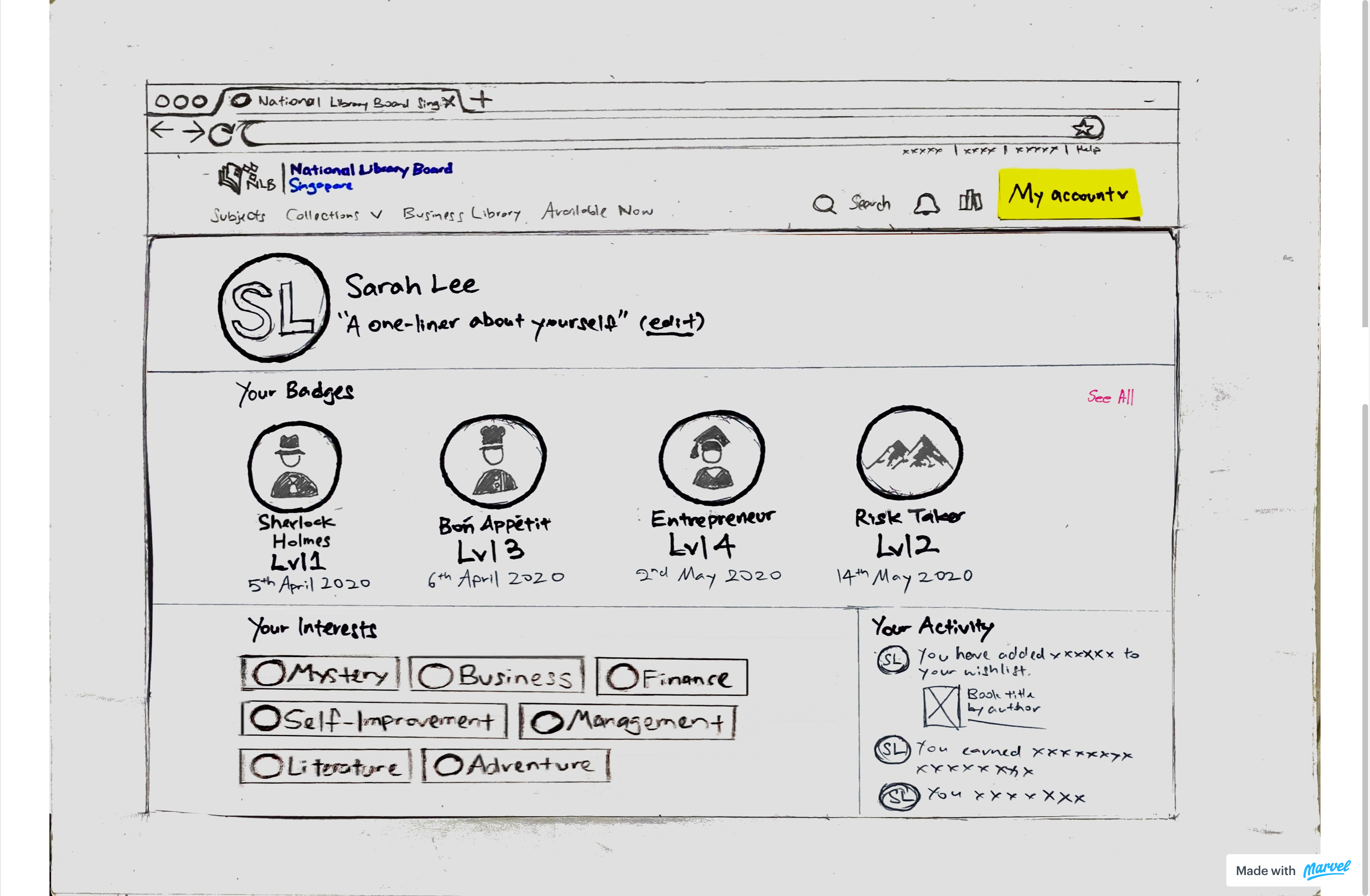 Paper Prototype of Earn Badges